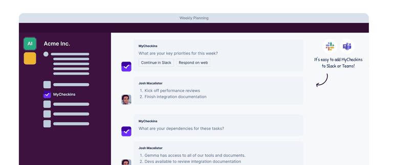 mycheckins slack tool